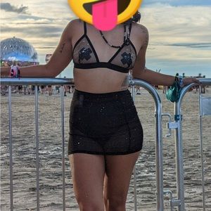 iHeartRaves Black Sheer Bralette and Skirt Set